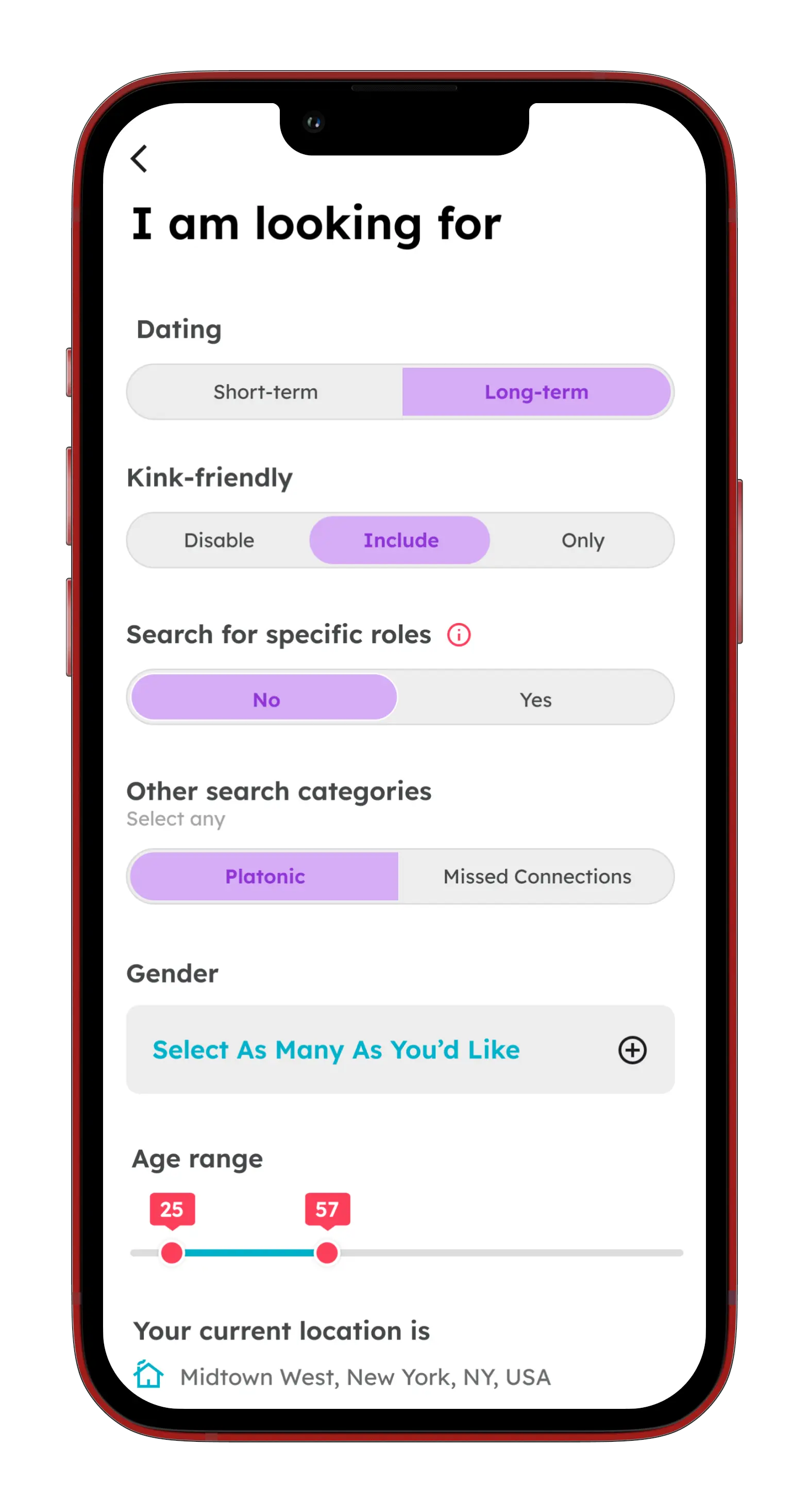 Setting search criteria in AseeksB app