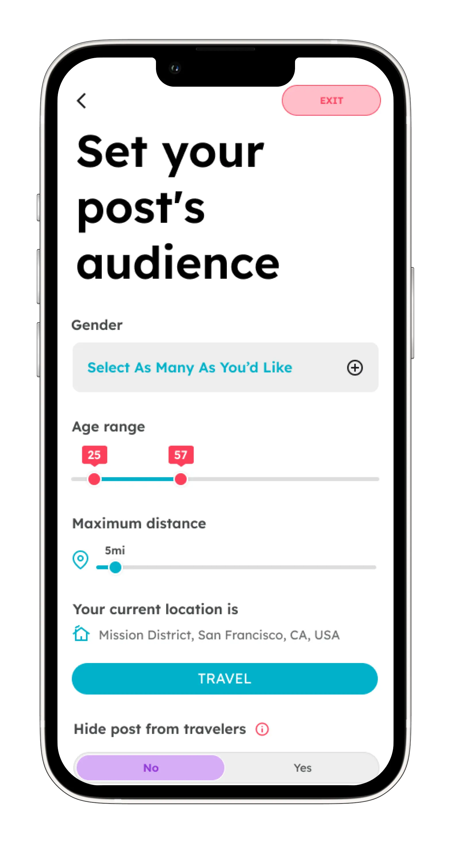 AseeksB app - set who will see your post